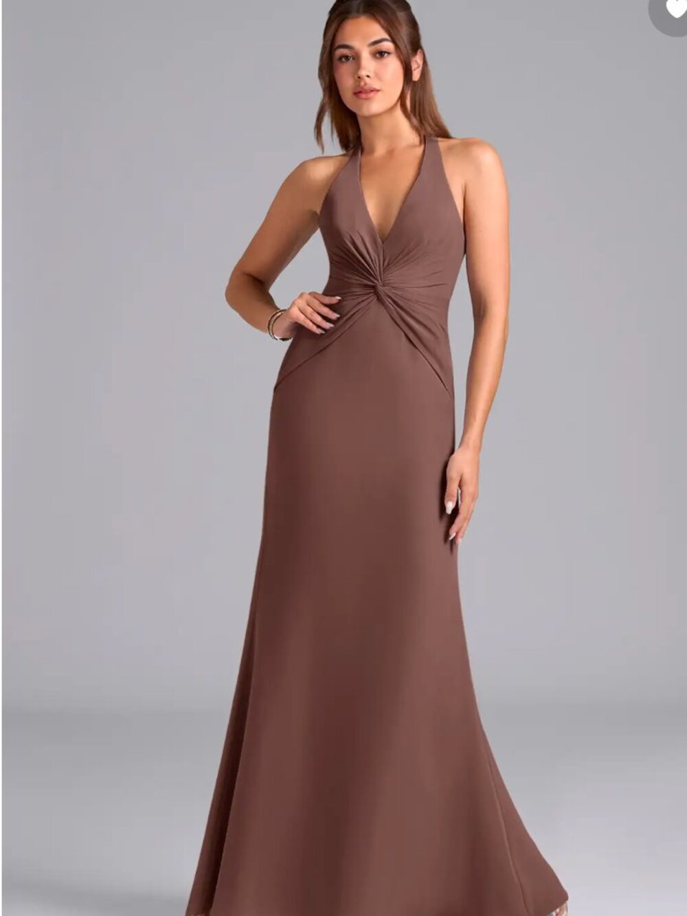 Azazie Valerie Espresso Mermaid Pleated Chiffon Dress (Size 4)
